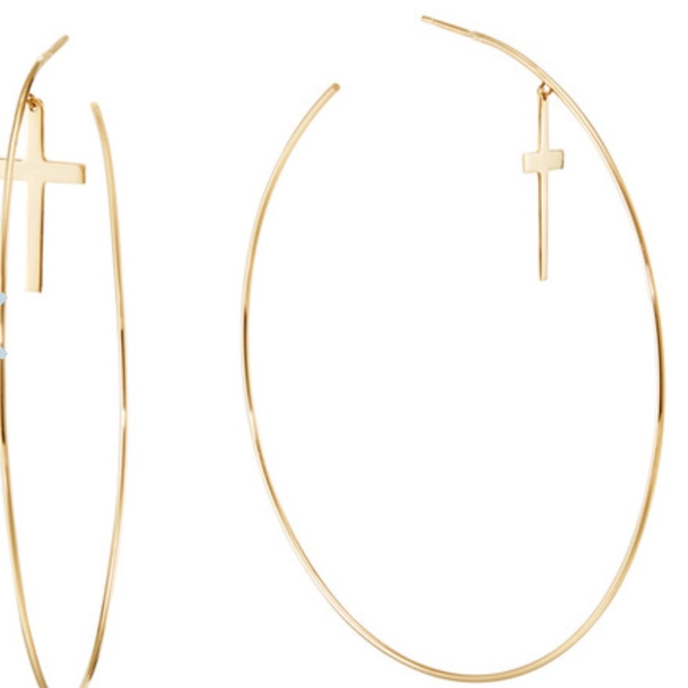 Lana , 75 mm wire cross hoops, 14KT, Neimans,NWOT